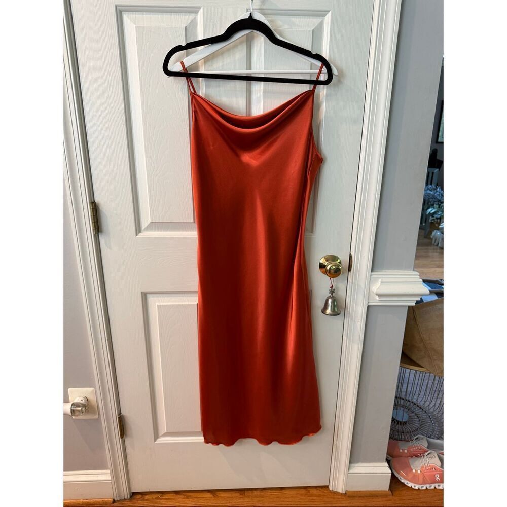 Bebe Liquid Silk Coper Slip Dress sz L ( little flaw)